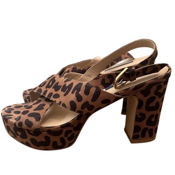 Stuart Weitzman Shoes Women's 8.5 Brown Jerry Cheetah Suede Slingback Sandals - Picture 2 of 9
